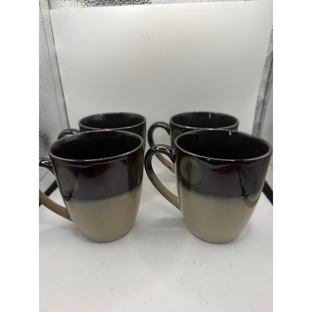 4 Pfaltzgraff ASHER Red Dots Brown Stoneware 16oz 4" Coffee Cup Mugs